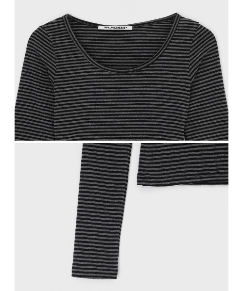 BLACKUP（ブラックアップ）の「[MADE] リンプストライプUネック長袖Tシャツ（Tシャツ/カットソー・レディース・グレー/ブラウン・FREE）」の10枚目の写真