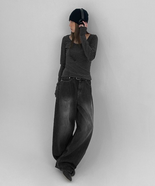 BLACKUP（ブラックアップ）の「[MADE] リンプストライプUネック長袖Tシャツ（Tシャツ/カットソー・レディース・グレー/ブラウン・FREE）」の21枚目の写真