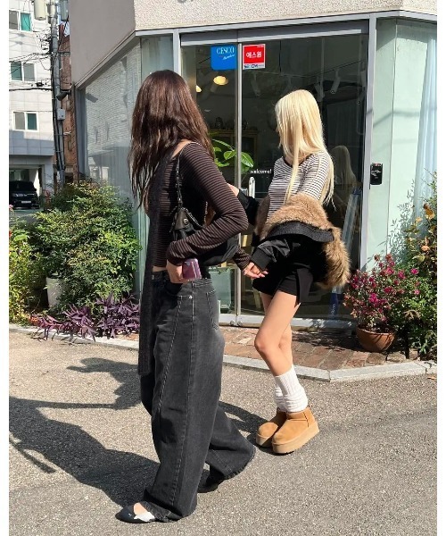 BLACKUP（ブラックアップ）の「[MADE] リンプストライプUネック長袖Tシャツ（Tシャツ/カットソー・レディース・グレー/ブラウン・FREE）」の5枚目の写真