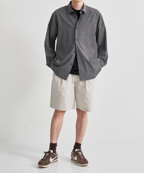 ATON ナイロンショートパンツ　グレー ATON / エイトン】STRETCH NYLON LINEN WIDE 2TUCKED SHORTS