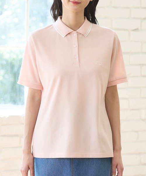 Honeys（ハニーズ）の「【ハニさら・吸水速乾・抗菌防臭・ＵＶカット】半袖刺繍入りポロシャツ（ポロシャツ・レディース・ブラック/ライトブルー/オフホワイト/ネイビー/ピンク・3L/L/LL/M/S）」の6枚目の写真