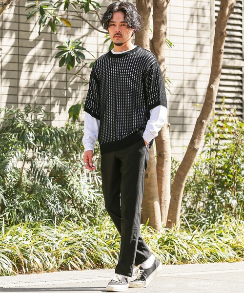 メッシュ編みルーズサイズクルーネック半袖Tシャツ（ニット