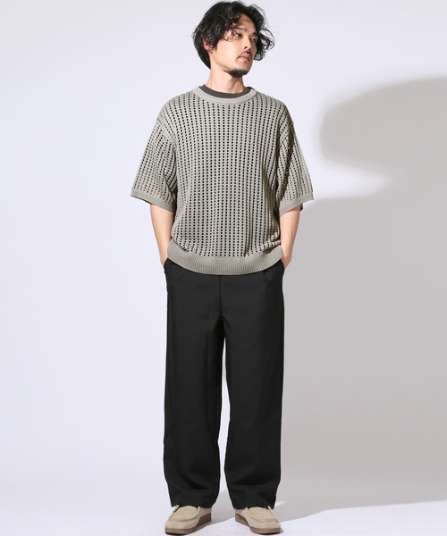 LUXSTYLE(ラグスタイル)の「メッシュ編みルーズサイズクルーネック半袖Tシャツ(ニット/セーター・メンズ・グレー/ブラック・M/L)」の8枚目の写真