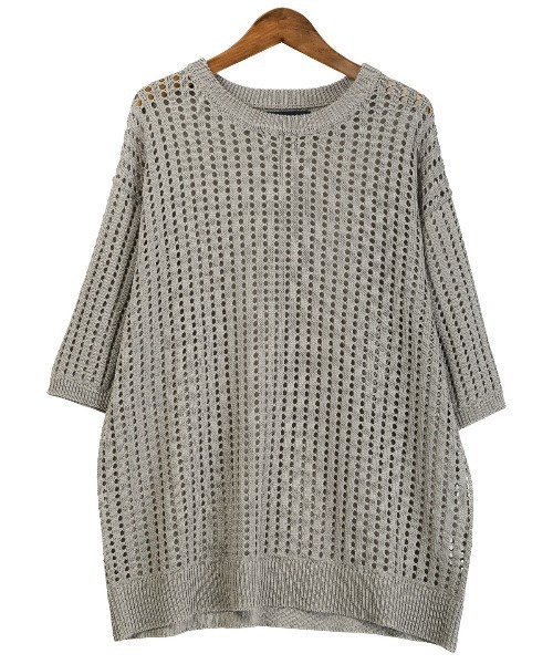 セール】メッシュ編みルーズサイズクルーネック半袖Tシャツ