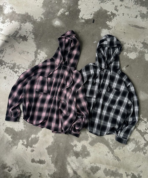 .KOM(ドットコム)の「A'GEM/9 × .kom 『A'gem/エージェム』 フードチェックシャツ(シャツ/ブラウス・レディース・レッド/ブラック/ブルー/イエロー/パープル・FREE)」の6枚目の写真