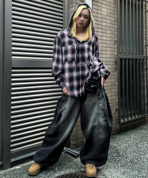 .KOM(ドットコム)の「A'GEM/9 × .kom 『A'gem/エージェム』 フードチェックシャツ(シャツ/ブラウス・レディース・レッド/ブラック/ブルー/イエロー/パープル・FREE)」の20枚目の写真