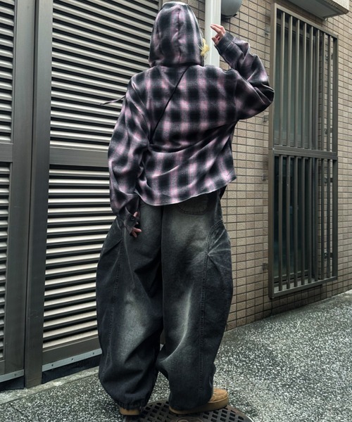 .KOM(ドットコム)の「A'GEM/9 × .kom 『A'gem/エージェム』 フードチェックシャツ(シャツ/ブラウス・レディース・レッド/ブラック/ブルー/イエロー/パープル・FREE)」の11枚目の写真