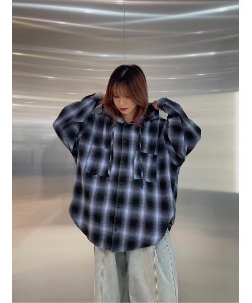 .KOM(ドットコム)の「A'GEM/9 × .kom 『A'gem/エージェム』 フードチェックシャツ(シャツ/ブラウス・レディース・レッド/ブラック/ブルー/イエロー/パープル・FREE)」の16枚目の写真