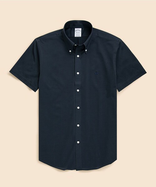 BROOKS BROTHERS(ブルックスブラザーズ)の「スーピマコットン/ポリエステル 46ゲージニット ショートスリーブ カジュアルシャツ Regular Fit(シャツ/ブラウス・メンズ・ライトブルー/ダークネイビー・LARGE/SMALL/X-LARGE/MEDIUM)」の1枚目の写真