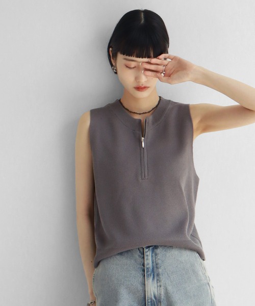 NOGLE(ノグル)の「【NOGLE/ノグル】ジップアップノースリー(その他トップス・レディース・チャコール/アイボリー/グレー/ブラック・FREE)」の3枚目の写真