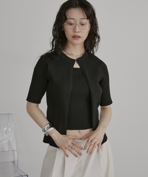 Aunt Marie's(アントマリーズ)の「フェイクレイヤードホックリブニットハーフスリーブトップス【2026_SS】(ニット/セーター・レディース・ブラック/アイボリー/ミント/イエロー・FREE)」の11枚目の写真