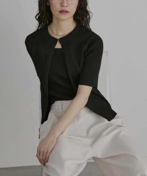 Aunt Marie's(アントマリーズ)の「フェイクレイヤードホックリブニットハーフスリーブトップス【2026_SS】(ニット/セーター・レディース・ブラック/アイボリー/ミント/イエロー・FREE)」の9枚目の写真