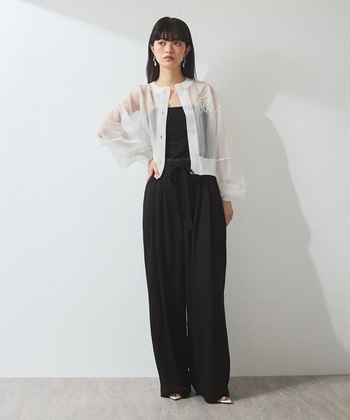 新品タグ付き アダムエロぺ ヘリンボーンセミワイドパンツ ブラック 38 ADAM ET ROPÉ FEMME(アダム エ ロペ ファム) / 【サステナブル
