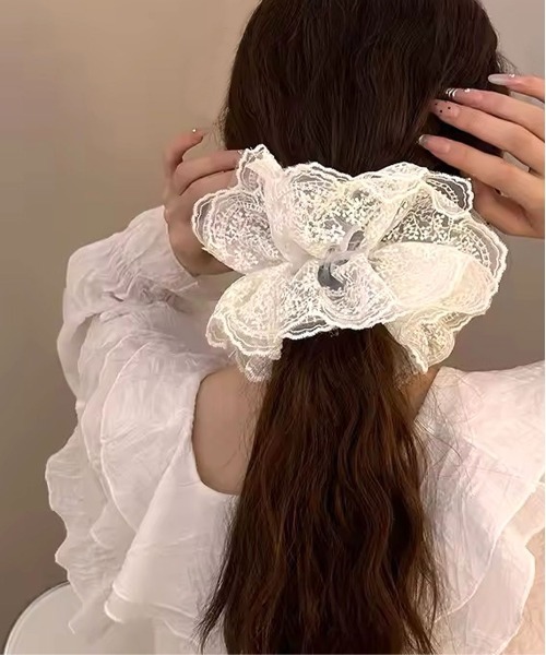 お得2個セット オーガンジー ビッグシュシュ ♡ レース ビックシュシュ お得2個セット オーガンジー ビッグシュシュ ♡ レース ビック