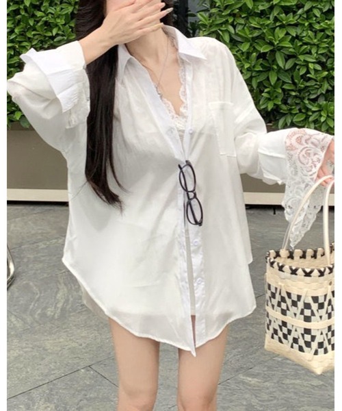 FUNdaysion(ファンデイション)の「インナーレース×シャツアンサンブル(アンサンブル・レディース・ホワイト・M)」の1枚目の写真