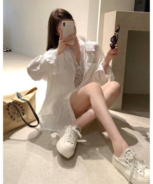 FUNdaysion(ファンデイション)の「インナーレース×シャツアンサンブル(アンサンブル・レディース・ホワイト・M)」の9枚目の写真