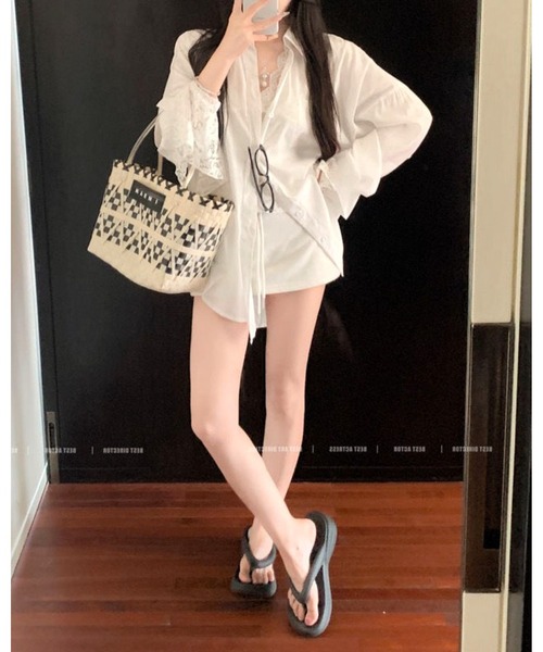 FUNdaysion(ファンデイション)の「インナーレース×シャツアンサンブル(アンサンブル・レディース・ホワイト・M)」の6枚目の写真