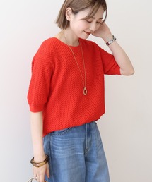 NKNIT 半袖ニットトップス レッド／赤 カラーラウンド半袖ニット | ファッション通販サイト NUGU