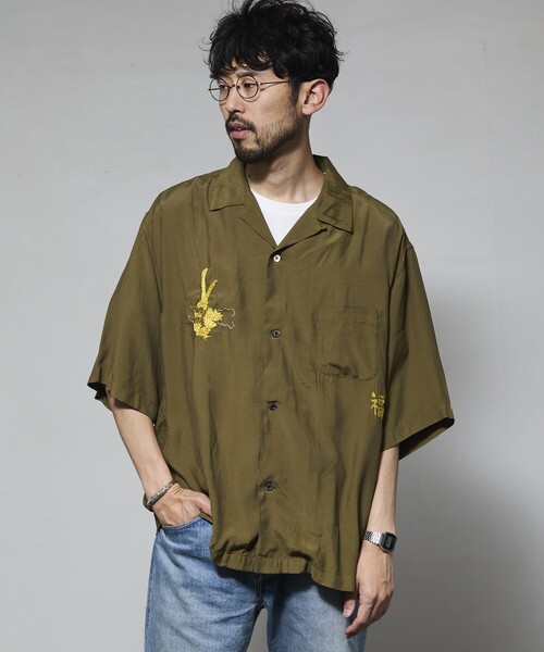 HINSON(ヒンソン)の「HINSON/ヒンソン レーヨン スーベニアシャツ/ベトジャン刺繍デザイン/リラックスフィット(シャツ/ブラウス・メンズ・ブラック/オフホワイト/オリーブ・MEDIUM/LARGE)」の14枚目の写真