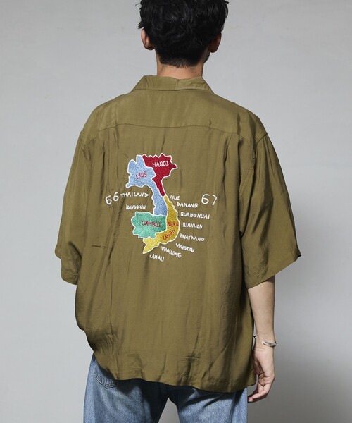 HINSON(ヒンソン)の「HINSON/ヒンソン レーヨン スーベニアシャツ/ベトジャン刺繍デザイン/リラックスフィット(シャツ/ブラウス・メンズ・ブラック/オフホワイト/オリーブ・MEDIUM/LARGE)」の18枚目の写真