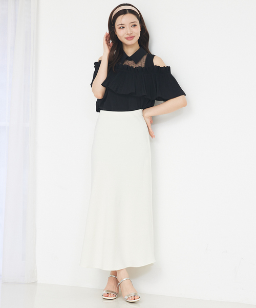 ブラウス シャツ ショルダーオープンプリーツブラウス　シアー　ドット　夏服 レディース SELFIST ブラウス シャツ ショルダーオープンプリーツブラウス