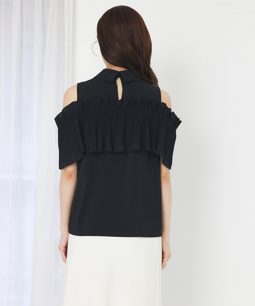 SELFIST（セルフィスト）の「ショルダーオープンプリーツブラウス　シアー　ドット　夏服（シャツ/ブラウス・レディース・オフホワイト/ブラック・フリー）」の8枚目の写真