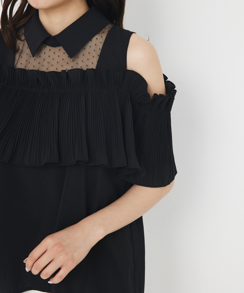 SELFIST（セルフィスト）の「ショルダーオープンプリーツブラウス　シアー　ドット　夏服（シャツ/ブラウス・レディース・オフホワイト/ブラック・フリー）」の11枚目の写真