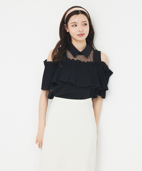 SELFIST（セルフィスト）の「ショルダーオープンプリーツブラウス　シアー　ドット　夏服（シャツ/ブラウス・レディース・オフホワイト/ブラック・フリー）」の13枚目の写真
