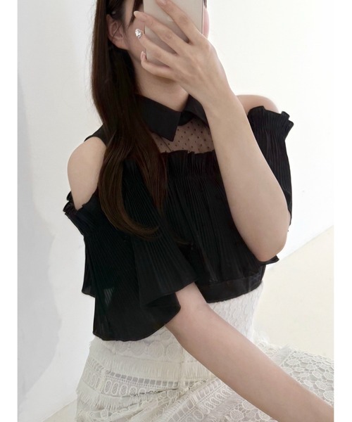 ブラウス シャツ ショルダー オープン シャツ レディース 3color 】オープンショルダーカットアウトビッグシャツ ／ open