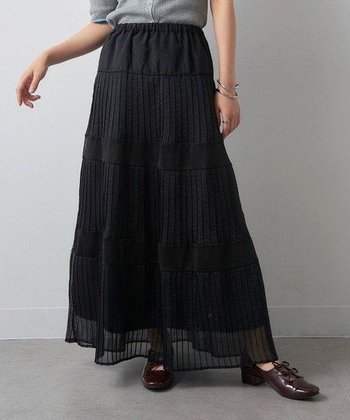 MAISON BREEZE reveur(メゾンブリーズレヴール)の「【MAISON BREEZE reveur】シアープリーツメッシュティアードスカート trc(スカート・レディース・ブラック/グリーン・FREE)」の1枚目の写真