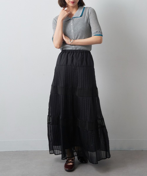 MAISON BREEZE reveur(メゾンブリーズレヴール)の「【MAISON BREEZE reveur】シアープリーツメッシュティアードスカート trc(スカート・レディース・ブラック/グリーン・FREE)」の9枚目の写真