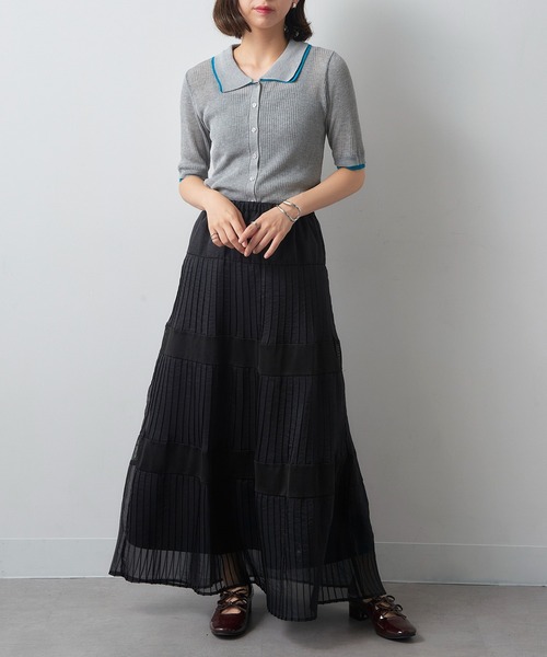 MAISON BREEZE reveur(メゾンブリーズレヴール)の「【MAISON BREEZE reveur】シアープリーツメッシュティアードスカート trc(スカート・レディース・ブラック/グリーン・FREE)」の10枚目の写真