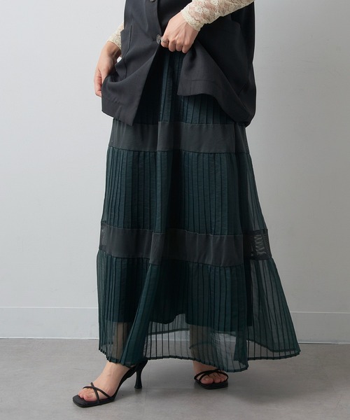 MAISON BREEZE reveur(メゾンブリーズレヴール)の「【MAISON BREEZE reveur】シアープリーツメッシュティアードスカート trc(スカート・レディース・ブラック/グリーン・FREE)」の14枚目の写真