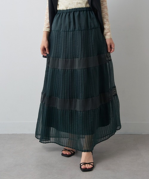MAISON BREEZE reveur(メゾンブリーズレヴール)の「【MAISON BREEZE reveur】シアープリーツメッシュティアードスカート trc(スカート・レディース・ブラック/グリーン・FREE)」の12枚目の写真