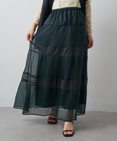 MAISON BREEZE reveur(メゾンブリーズレヴール)の「【MAISON BREEZE reveur】シアープリーツメッシュティアードスカート trc(スカート・レディース・ブラック/グリーン・FREE)」の13枚目の写真