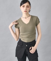 裾ギャザー Vネック Tシャツ