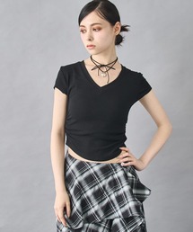 裾ギャザー Vネック Tシャツ