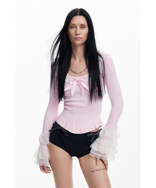 ニット セーター 「Desigual×Maria Escote」リボンディテールフリルスリーブトップス レディース セール】【Desigual×Maria Escote】リボンディテールフリル