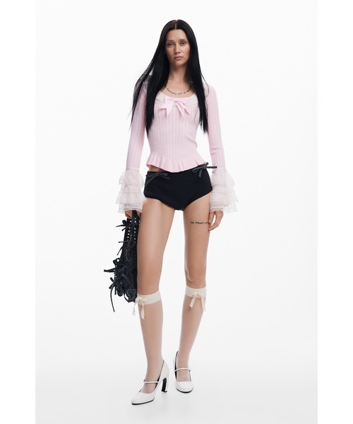 Desigual（デシグアル）の「【Desigual×Maria Escote】リボンディテールフリルスリーブトップス（ニット/セーター・レディース・レッド・XS/S/M/L/XL）」の7枚目の写真