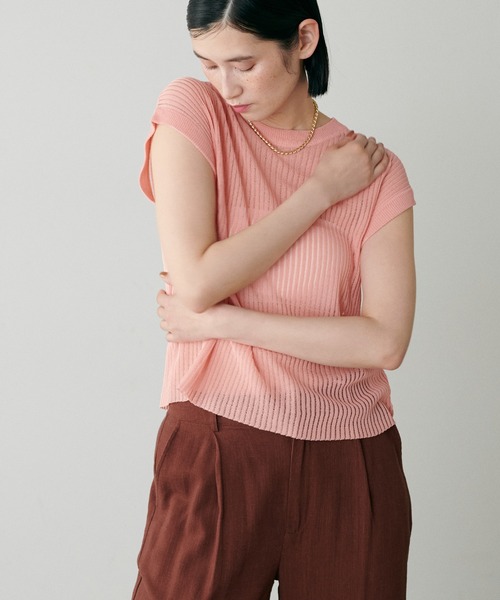 LARUTA（ラルータ）の「【LARUTA】針抜きフレンチスリーブニットプルオーバー（ニット/セーター・レディース・ピンク/オフホワイト/ブラウン/ブラック・FREE）」の9枚目の写真