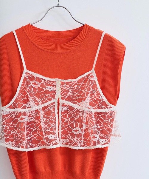 VIS（ビス）の「コードレース柄アソートビスチェ（キャミソール・レディース・ブラック/キナリ・FREE）」の5枚目の写真