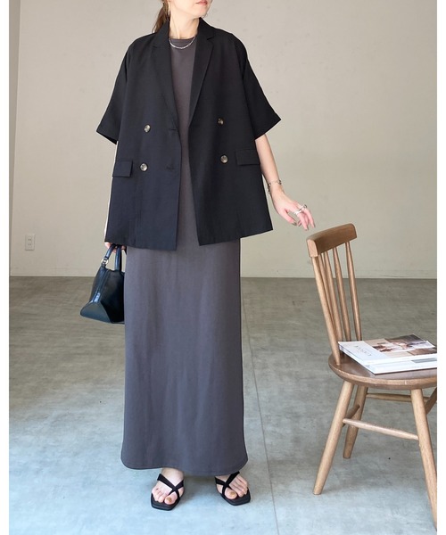 She's Closet（シーズクローゼット）の「リネンタッチオーバーサイズ半袖ダブルテーラードジャケット（テーラードジャケット・レディース・アイボリー/モカ/ブラック・FREE）」の17枚目の写真