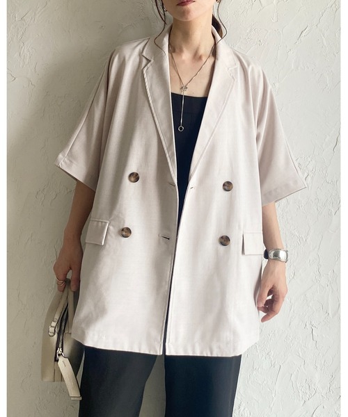 She's Closet（シーズクローゼット）の「リネンタッチオーバーサイズ半袖ダブルテーラードジャケット（テーラードジャケット・レディース・アイボリー/モカ/ブラック・FREE）」の19枚目の写真