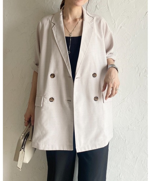 She's Closet（シーズクローゼット）の「リネンタッチオーバーサイズ半袖ダブルテーラードジャケット（テーラードジャケット・レディース・アイボリー/モカ/ブラック・FREE）」の20枚目の写真