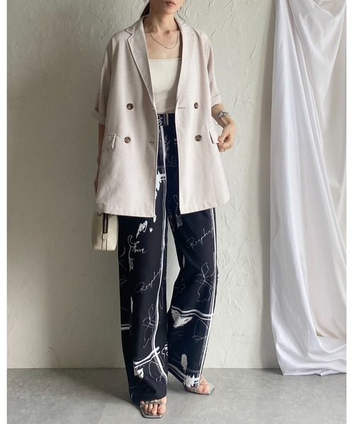 She's Closet（シーズクローゼット）の「リネンタッチオーバーサイズ半袖ダブルテーラードジャケット（テーラードジャケット・レディース・アイボリー/モカ/ブラック・FREE）」の13枚目の写真
