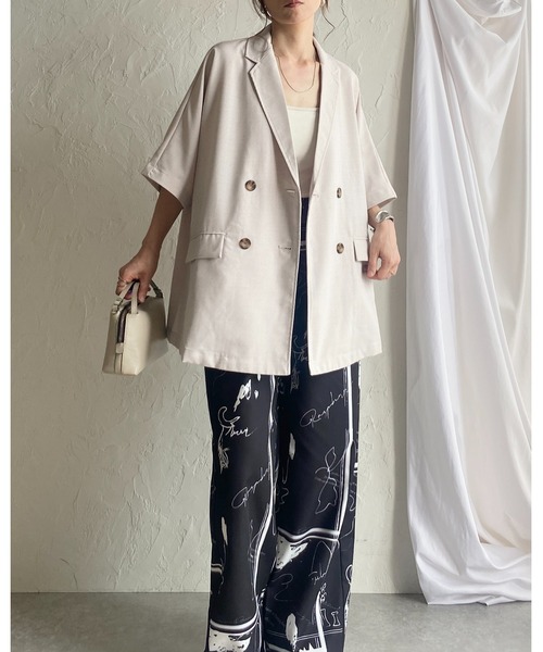 She's Closet（シーズクローゼット）の「リネンタッチオーバーサイズ半袖ダブルテーラードジャケット（テーラードジャケット・レディース・アイボリー/モカ/ブラック・FREE）」の14枚目の写真