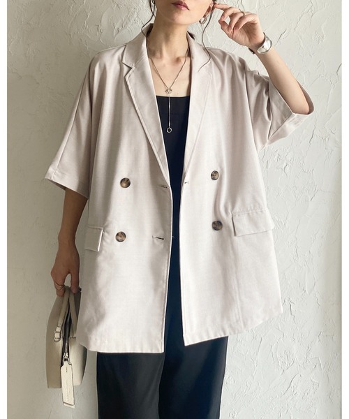 She's Closet（シーズクローゼット）の「リネンタッチオーバーサイズ半袖ダブルテーラードジャケット（テーラードジャケット・レディース・アイボリー/モカ/ブラック・FREE）」の15枚目の写真