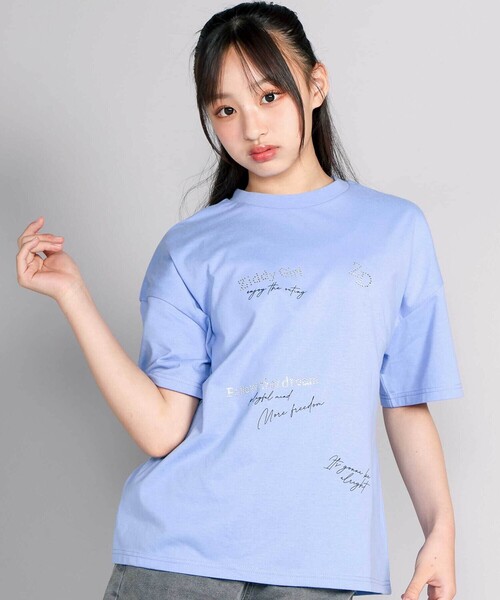 ZIDDY（ジディ）の「【接触冷感】ラインストーンロゴTシャツ（Tシャツ/カットソー・キッズ・パープル/ブラック・130cm/140cm/150cm/FREE）」の2枚目の写真