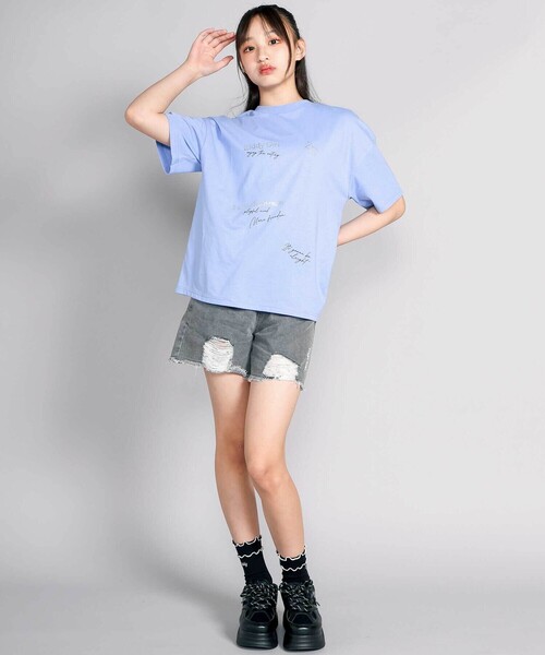 ZIDDY（ジディ）の「【接触冷感】ラインストーンロゴTシャツ（Tシャツ/カットソー・キッズ・パープル/ブラック・130cm/140cm/150cm/FREE）」の19枚目の写真