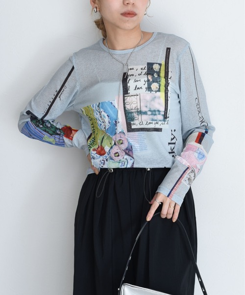 Eimee Law(エイミーロウ)の「アートフォトプリント シアートップス(Tシャツ/カットソー・レディース・ピンク/スミクロ/アイボリー/ライトグレー/ミント/ブラック/オフホワイト/ホワイト系その他・FREE)」の7枚目の写真